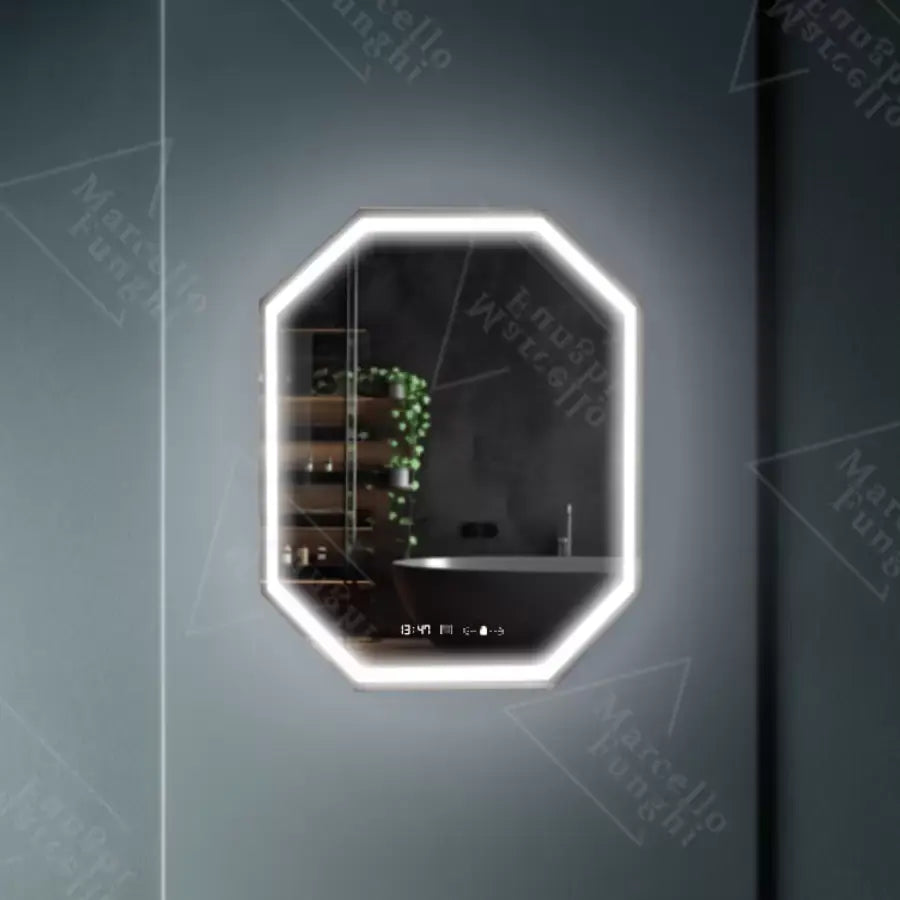 Polygonové LED zrcadlo, 60x80cm, senzor Ralya MotionGlow Marcello, systém odmlžování, hodiny a teploměr, zrcadla Dimabila Marcello Výchozí název Alessandro Design