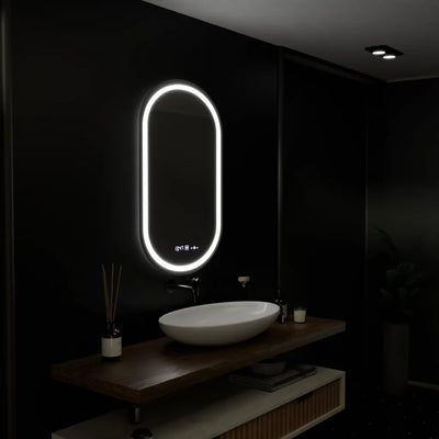 Oválný LED zrcadlo 50x80cm Eminence Motionglow Marcellow Dimable Clock System & Dimable teploměr