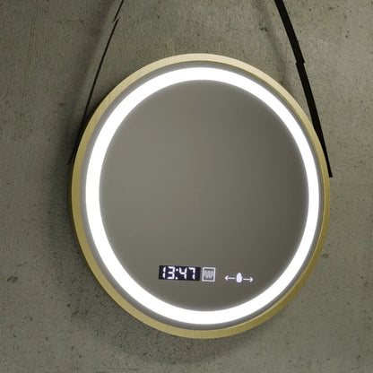 Kulaté zrcadlo LED, 60 cm, Celeste Royale Gold Eleve MotionGlow Marcello, systém odmlžování, hodiny a teploměr, stmívatelné, odnímatelný popruh, Marcello Zrcadla Výchozí název Alessandro Design
