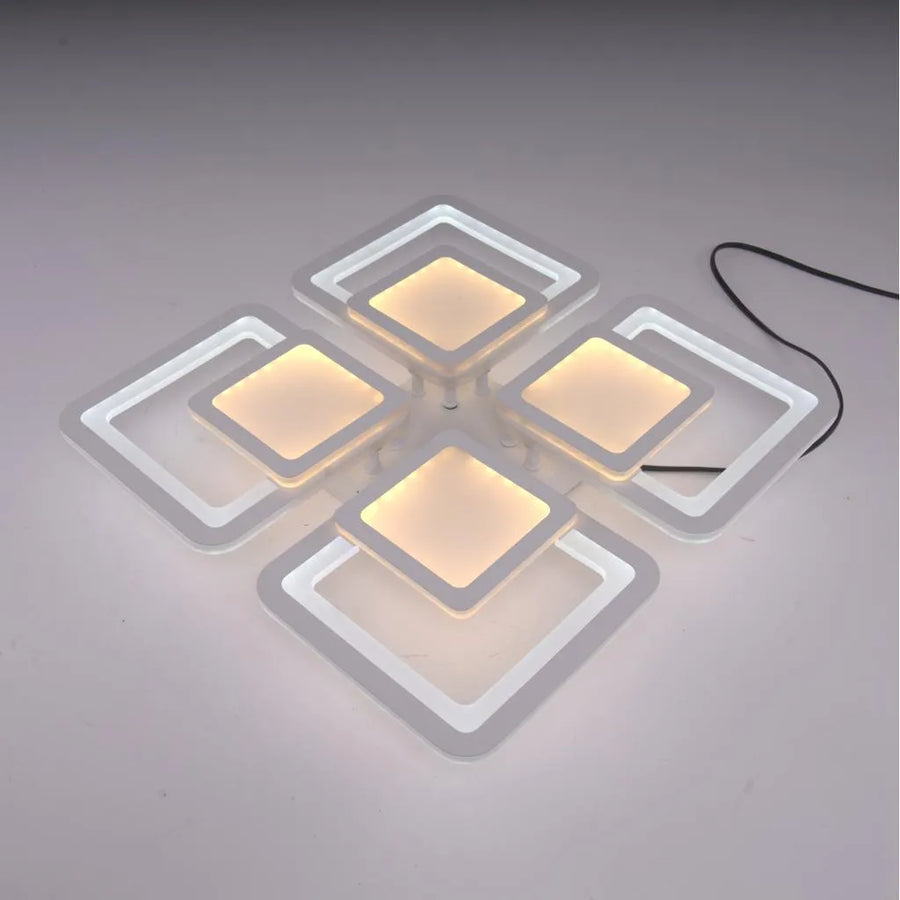 LED lustr s dálkovým ovládáním SUSAN 96W, 4 čtverce, studené/teplé/neutrální světlo, stmívatelné, bílý LED lustr s dálkovým ovládáním Výchozí název Alessandro Design