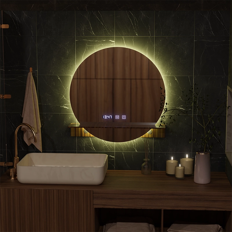 Zrcadlo LED Touch Alfred Systém odmlžování, hodiny a teplota 60x60 cm S integrovanou podporou Zrcadla Korman S Výchozí název Alessandro Design