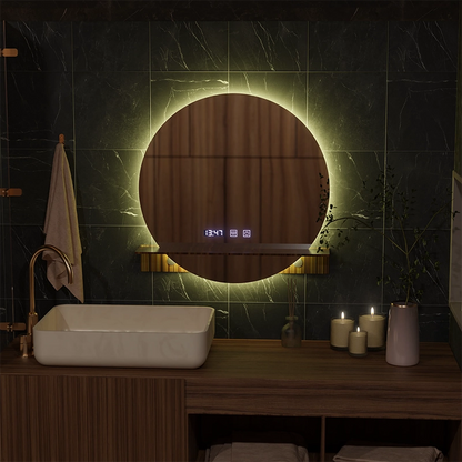 Zrcadlo LED Touch Alfred Systém odmlžování, hodiny a teplota 60x60 cm S integrovanou podporou Zrcadla Korman S Výchozí název Alessandro Design