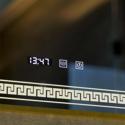 Zrcadlo LED Touch Bruno Demister System, hodiny a teplota 60x80 cm Rám z kartáčovaného zlata, S84/60X80 Zrcadla Korman S Výchozí název Alessandro Design