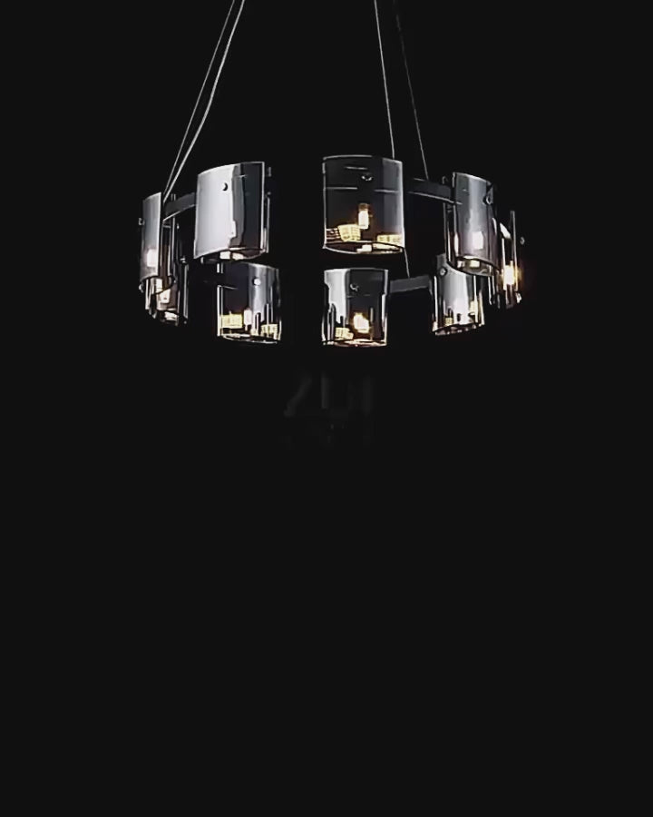Moderní lustr, Valmontreux Largo, 8xG9, průměr 80 cm, černé a šedé krystaly, nastavitelná výška, kov a krystal
