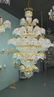Křišťálový lustr CC8043/600H1800GD, Průměr 60 cm, Výška 180 cm, Lesklý zlatý, Nastavitelná výška, Elegantní design