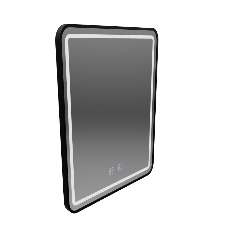 Obdélníkové LED zrcadlo, 50x70cm, EDGE Touch, Demister System, černý rám
