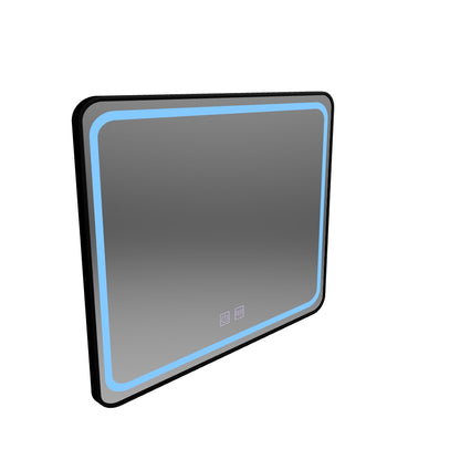 Obdélníkové LED zrcadlo 80x60cm - EDGE Touch Demister System, černý rám