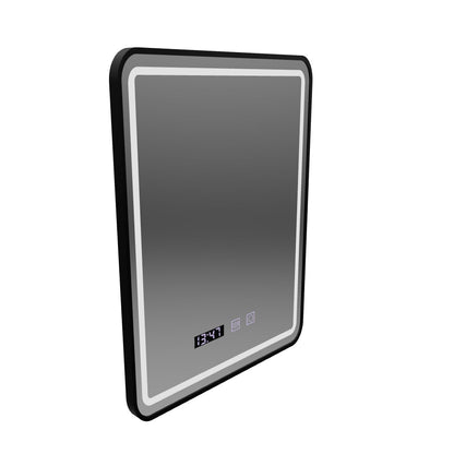 Zrcadlo LED Touch Systém odmlžování LUCIDA, hodiny a teplota 50x70 cm kartáčovaný černý rám