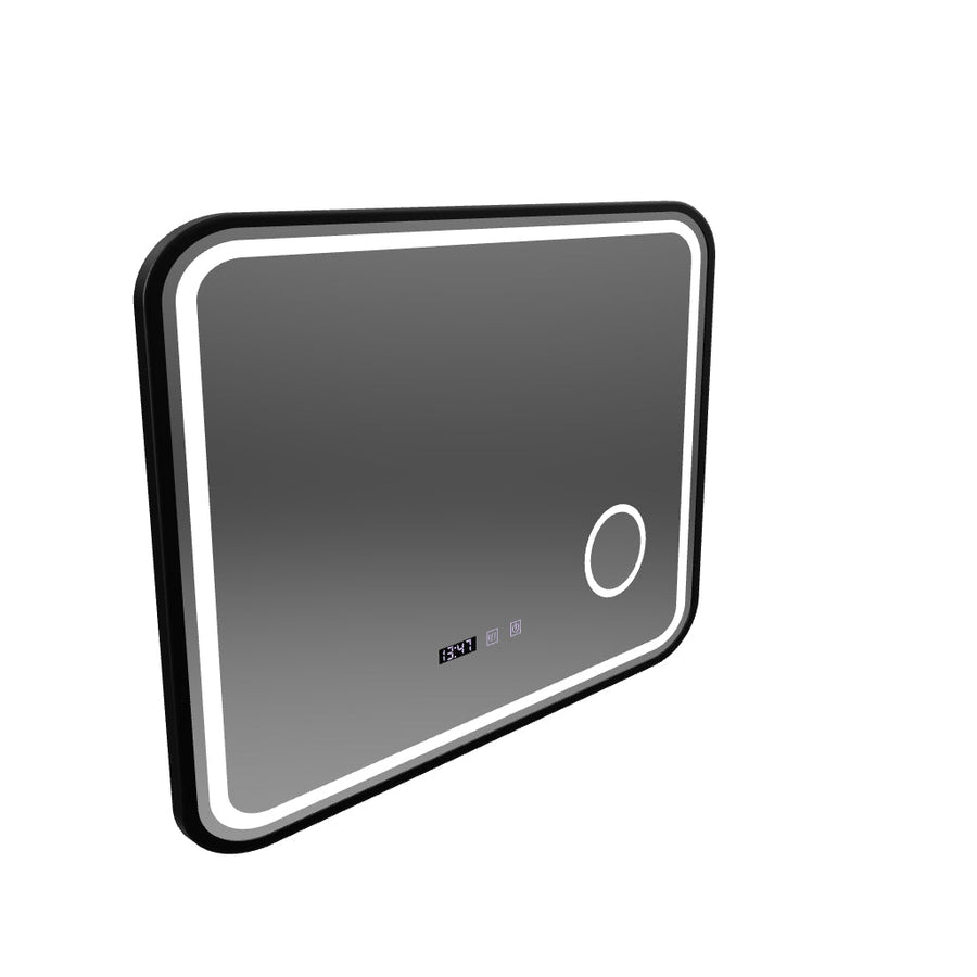 Bernd LED Touch Mirror Odmlžovací systém, hodiny a teplota Kosmetická lupa s kartáčovaným černým rámem 80x60 cm