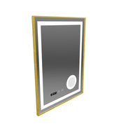 CLARUS LED dotykový systém odmlžování zrcátka, hodiny a teplota Kosmetická lupa s kartáčovaným zlatým rámem 60x80 cm