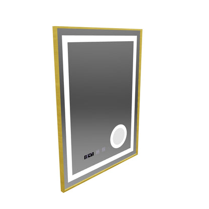 CLARUS LED dotykový systém odmlžování zrcátka, hodiny a teplota Kosmetická lupa s kartáčovaným zlatým rámem 60x80 cm