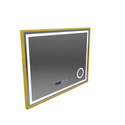 CLARUS LED dotykový systém odmlžování, hodiny a teplota 80x60 cm Kosmetická lupa s kartáčovaným zlatým rámem
