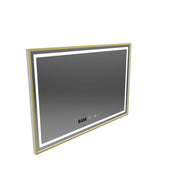 Obdélníkové LED zrcadlo, 100x65cm, Verite Royale Gold Motion Glow Marcello, Demister System, Hodiny & Teploměr, Stmívatelné