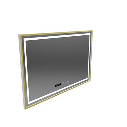 Obdélníkové LED zrcadlo, 100x65cm, Verite Royale Gold Motion Glow Marcello, Demister System, Hodiny & Teploměr, Stmívatelné