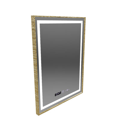Obdélníkové LED zrcadlo, 60x80cm, Verite Royale Gold MotionGlow Marcello, Demister System, Hodiny & Teploměr, Stmívatelné