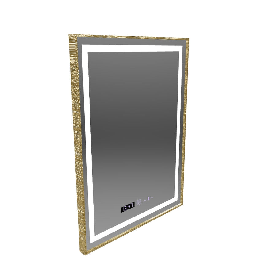 Obdélníkové LED zrcadlo, 60x80cm, Verite Royale Gold MotionGlow Marcello, Demister System, Hodiny & Teploměr, Stmívatelné