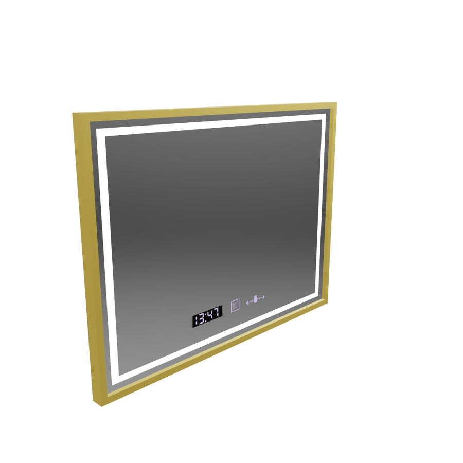 Obdélníkové LED zrcadlo, 80x60cm, Verite Royale Gold MotionGlow Marcello, Demister System, Hodiny & Teploměr, Stmívatelné