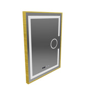 Obdélníkové LED zrcadlo, 60x80 cm, Eclat MotionGlow Marcello, Demister System, Hodiny & Teploměr, Kosmetická lupa, Stmívatelné, Rám z kartáčovaného zlata