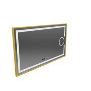 Obdélníkové LED zrcadlo, 120x80cm, Eclat MotionGlow Marcello, Demister System, Hodiny & Teploměr, Kosmetická lupa, Stmívatelné, Rám z kartáčovaného zlata
