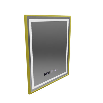 Obdélníkové LED zrcadlo, 75x90cm, Verite Royale Gold MotionGlow Marcello, Demister System, Hodiny & Teploměr, Stmívatelné