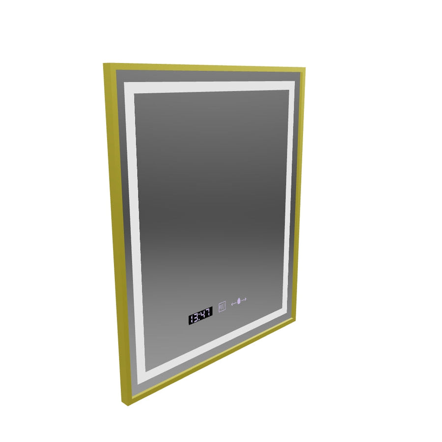 Obdélníkové LED zrcadlo, 75x90cm, Verite Royale Gold MotionGlow Marcello, Demister System, Hodiny & Teploměr, Stmívatelné