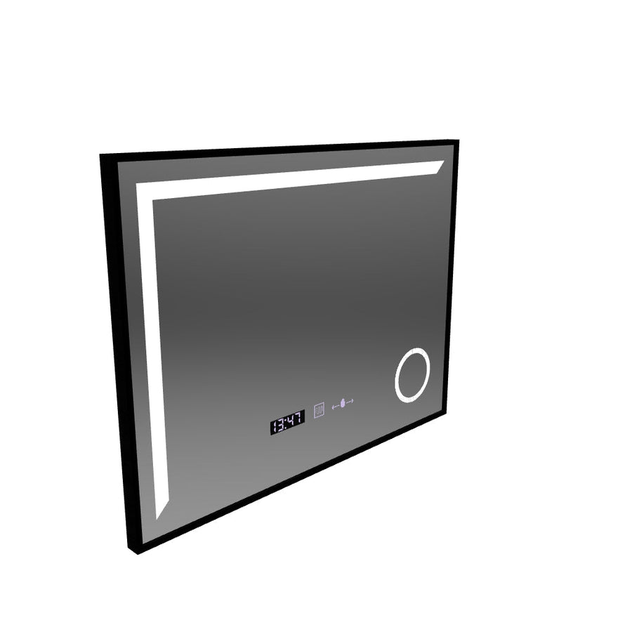 LED zrcadlo Senzor MotionGlow Francesca 80x60 cm Teplé/Studené/Neutrální světlo Stmívatelný rám Černá Kartáčovaný Systém odmlžování Teploměr Hodiny Marcello Funghi Collection