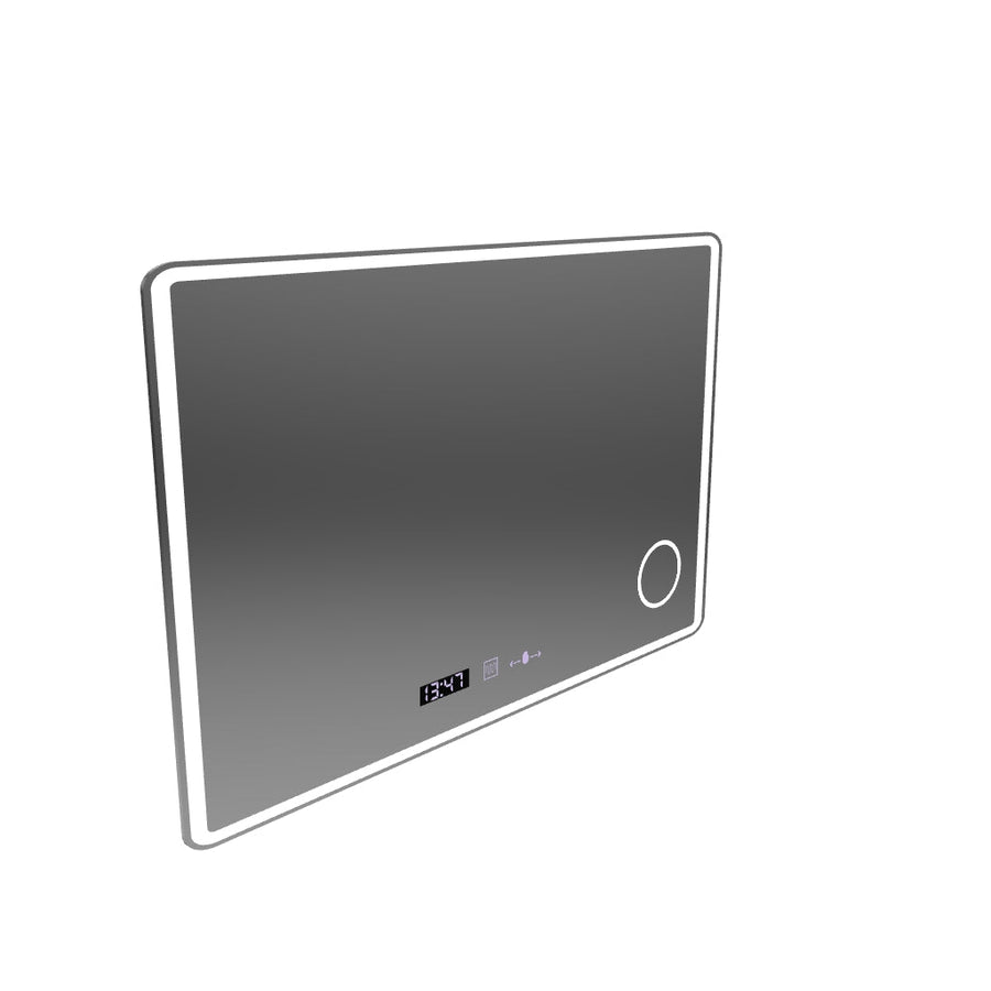 Obdélníkové LED zrcadlo 120x80 Aura Riflesso Puro MotionGlow Marcello, Demister System, Teploměr a hodiny, Stmívatelné