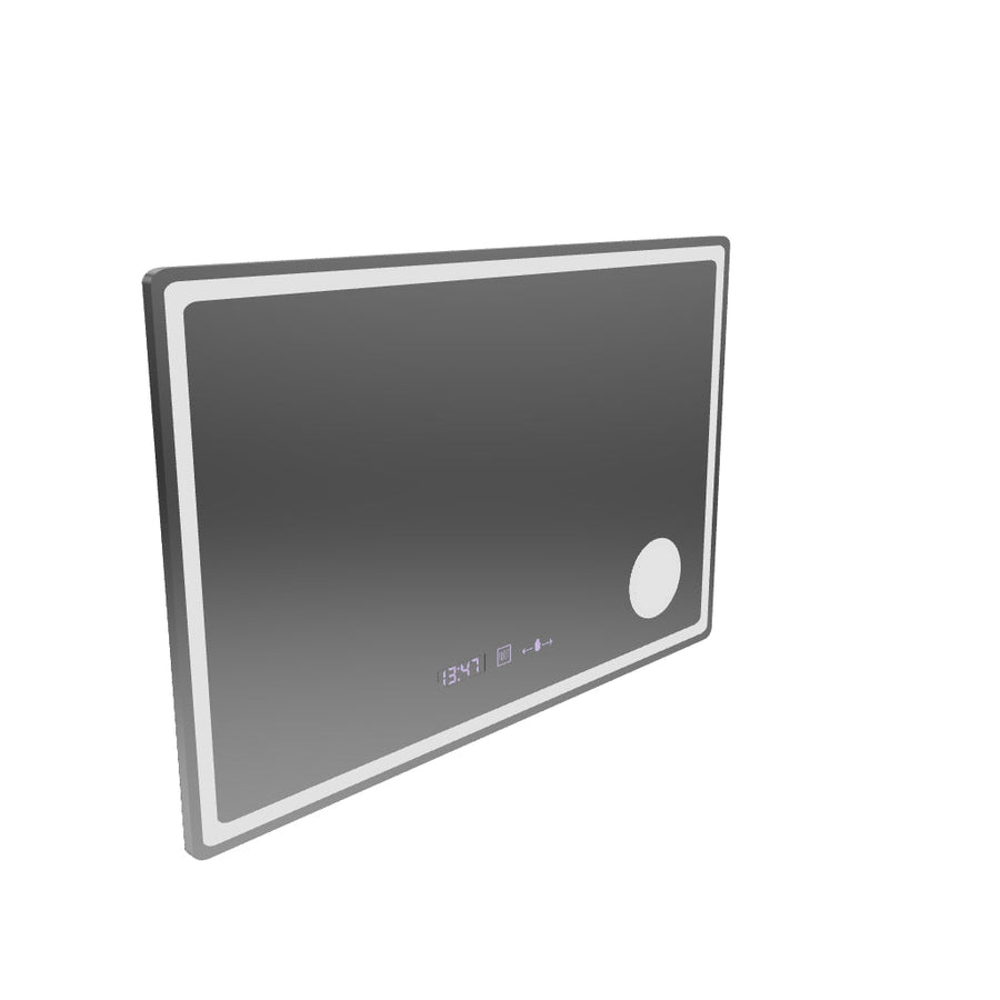 Obdélníkové LED zrcadlo, 90x60cm, Velur MotionGlow Marcello, Demister System, Hodiny & Teploměr, Kosmetická lupa, Stmívatelné