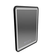 Zrcadlo LED Touch Systém odmlžování LUCIDA, hodiny a teplota 60x80 cm kartáčovaný černý rám