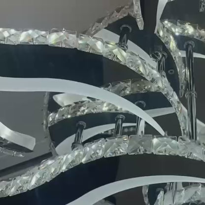 LED lustr s dálkovým ovládáním a krystalem Alejandro 160W, 9 květů, studené/teplé/neutrální světlo, stmívatelný, lesklý chrom