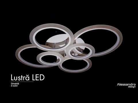 LED lustr s dálkovým ovládáním BETTY 82W, 6 kruhů, Studené/Teplé/Neutrální světlo, Stmívatelné, Bílá