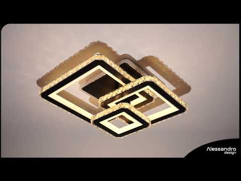 LED lustr s dálkovým ovládáním a krystalem LEILA 88W, 3 čtverce, studené/teplé/neutrální světlo, stmívatelný, lesklý černý chrom