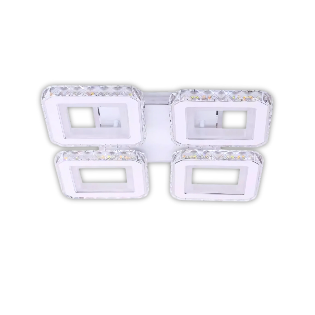 LED lustr s dálkovým ovládáním a krystalem LEILA RGB 69W, 4 čtverce, studené/teplé/neutrální světlo, stmívatelné, bílý LED lustr s dálkovým ovládáním Výchozí název Alessandro Design