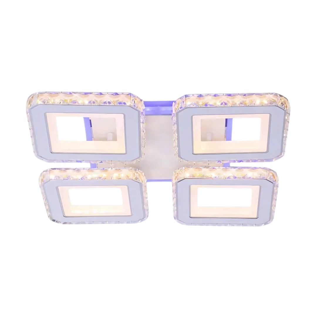 LED lustr s dálkovým ovládáním a krystalem LEILA RGB 69W, 4 čtverce, studené/teplé/neutrální světlo, stmívatelné, bílý LED lustr s dálkovým ovládáním Výchozí název Alessandro Design