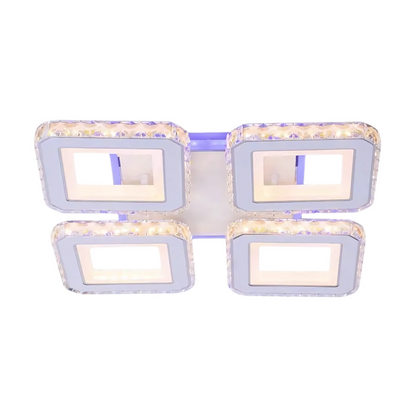 LED lustr s dálkovým ovládáním a krystalem LEILA RGB 69W, 4 čtverce, studené/teplé/neutrální světlo, stmívatelné, bílý LED lustr s dálkovým ovládáním Výchozí název Alessandro Design